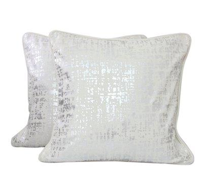 Cotton cushion covers, 'Silver Shower' (pair) - Silver Print on Cotton Cushion Covers from India (Pair)