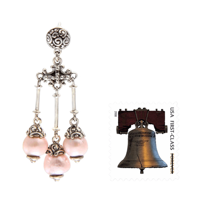 Cultured pearl chandelier earrings, 'Trinity in Pink' - Cultured pearl chandelier earrings
