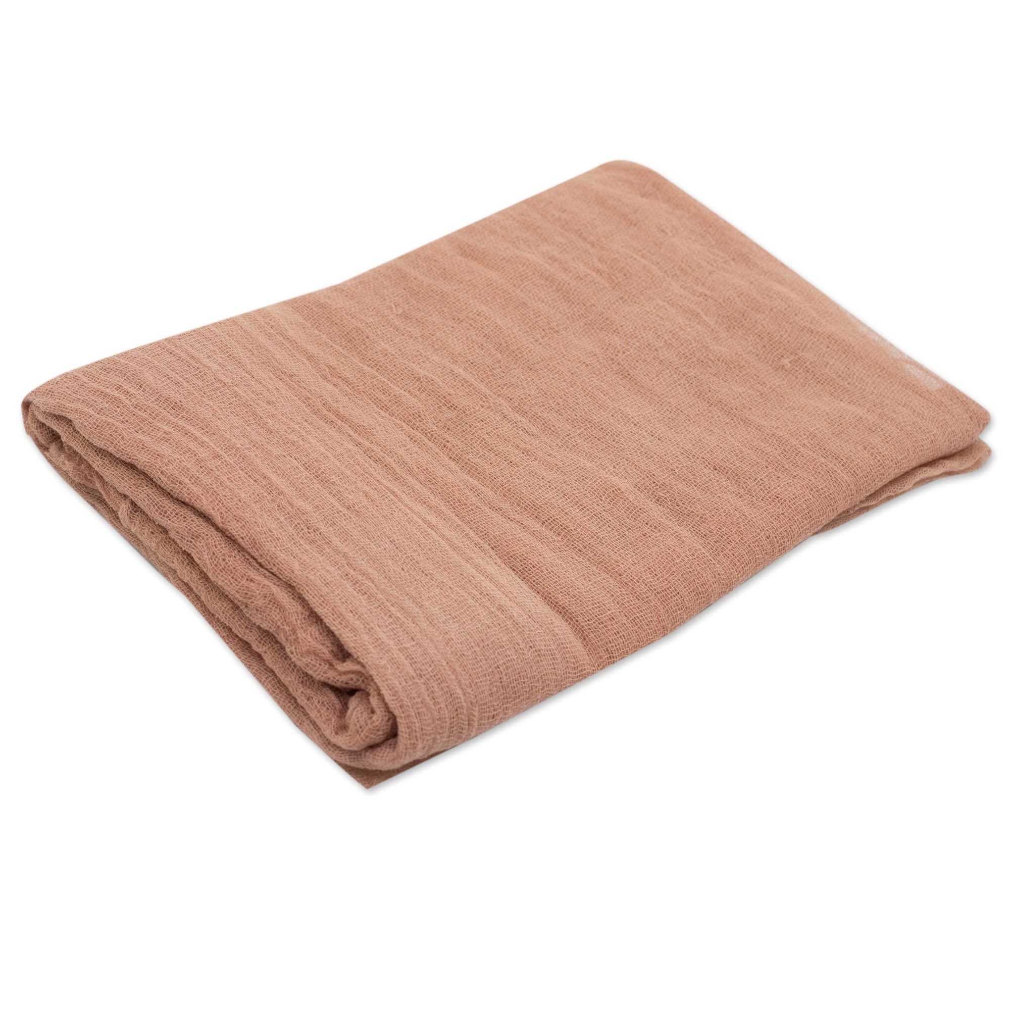 Brown Cotton Gauze Scarf Dyed with Mahogany Wood Mahogany Whisper NOVICA