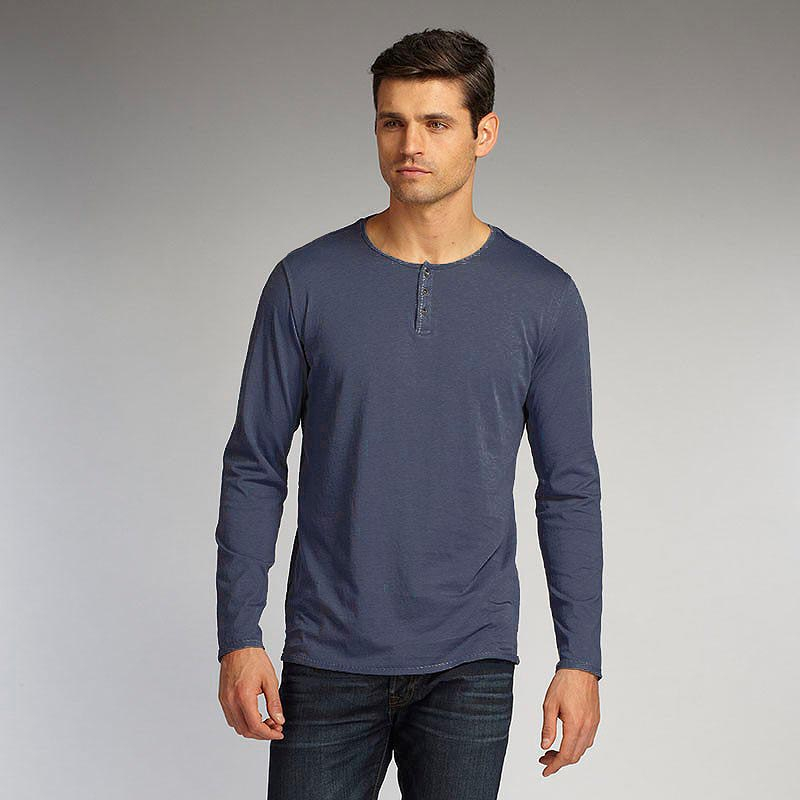 100% Organic Cotton Men's Henley Long Sleeve Shirt in Blue - Henley ...
