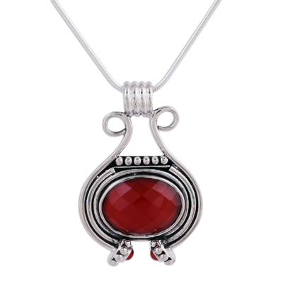 Carnelian pendant necklace, 'Desire' (16 inch) - Sterling Silver and Carnelian Necklace (16 Inch)