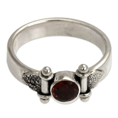 Garnet solitaire ring, 'Mystical Eye' (size 8.5) - Modern Sterling Silver and Garnet Ring (8.5)