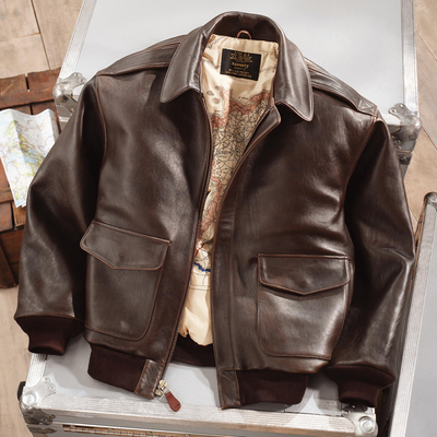 Men's leather A-2 flight jacket, 'Road to Victory' - Leather A-2 Flight Jacket