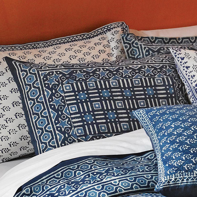 Cotton pillow sham, 'Rajasthani Indigo' - Blue Geometric Standard Sham