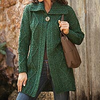 Wool sweater jacket, 'Highland Moors' - Irish Sweater Jacket