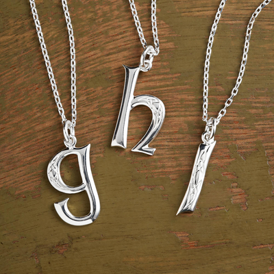 Sterling silver pendant necklace, 'Book of Kells' - Book of Kells Initial Necklace
