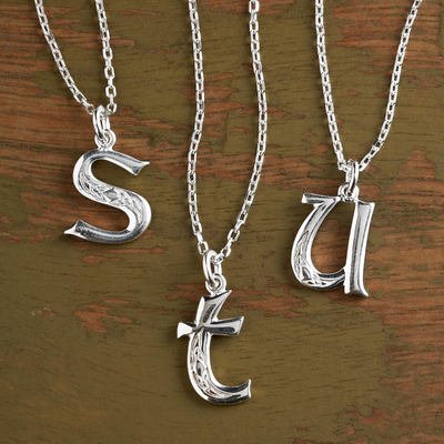 Sterling silver pendant necklace, 'Book of Kells' - Book of Kells Initial Necklace