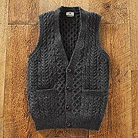 Chaleco de suéter de lana para hombres, 'Road to Donegal' - Chaleco de suéter irlandés para hombres