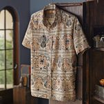 Men's cotton shirt, 'Shekhawati Palace' - Shekhawati Cotton Shirt, Short Sleeves
