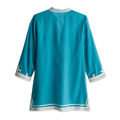Embellished cotton tunic, 'Mughal Mystery' - Embroidered Mughal Tunic