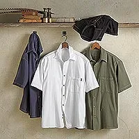 Herren-Baumwollhemd, „Island Guayabera“ – peruanisches Guayabera-Reisehemd aus Baumwolle