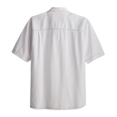 Men's cotton shirt, 'Island Guayabera' - Peruvian Cotton Guayabera Travel Shirt