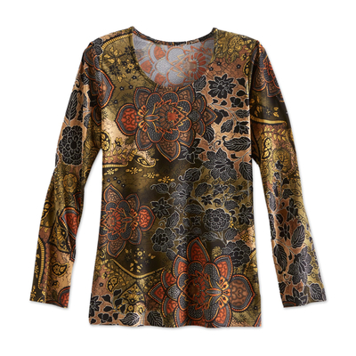 Jersey knit top, 'Magic Mehndi' - Mendhi Style Print Travel Shirt