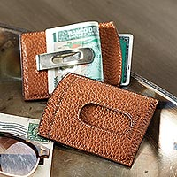 Leather money clip, 'Savvy Traveler' - Italian Money Clip