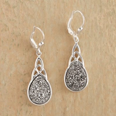 Irish Celtic Knot Druzy Earrings Mist Novica Druzy Quartz Dangle Earrings Irish Mist Celtic Knot
