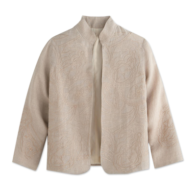 Embroidered linen jacket, 'Boteh Beauty' - Boteh Embroidered Linen Jacket