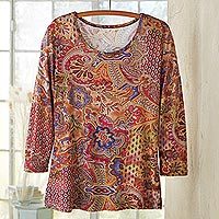 Reiseoberteil aus Rayon-Strick, „Perfect Paisley“ – Indisches Paisley-Reisehemd