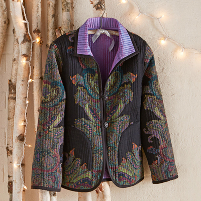 Reversible wool jacket, 'Brindavan Gardens' - Brindavan Gardens Reversible Jacket