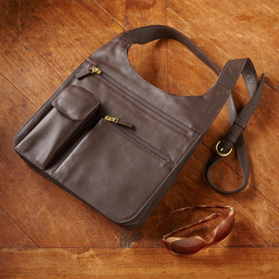 Leather shoulder bag, 'Life's Journey' - Leather Traveler Bag