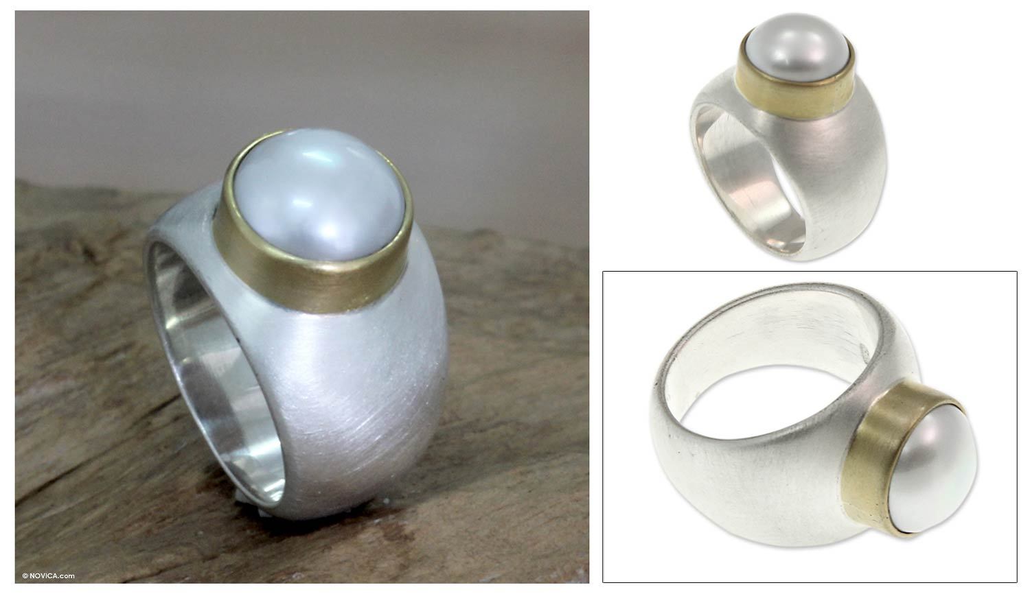 Sterling Silver and Pearl Domed Ring Jakarta Moonbeam NOVICA