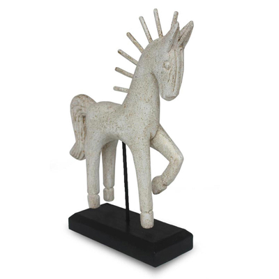 Mango wood sculpture, 'White Siamese Horse' - Mango wood sculpture