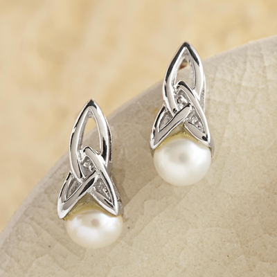 Cultured pearl drop earrings, 'Celtic Tradition' - Celtic Pearl Earring