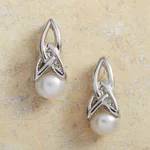 Cultured pearl drop earrings, 'Celtic Tradition' - Celtic Pearl Earring