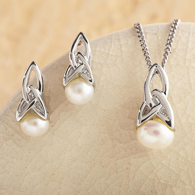 Aretes colgantes de perlas cultivadas - Pendiente de perla celta