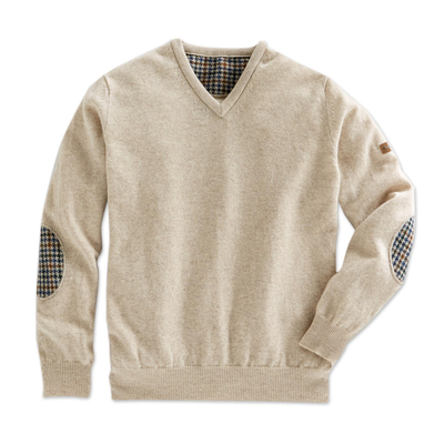 Men's Natural Colored Wool Sweater with 