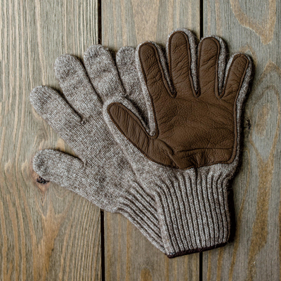 Knit Merino and Bison Leather Gloves - Winter Expedition | NOVICA