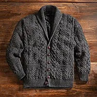 Cárdigan de lana para hombre - Cárdigan irlandés Aran con cuello chal