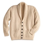 Men's wool cardigan sweater, 'Aran Legacy' - Irish Aran Shawl-collar Cardigan