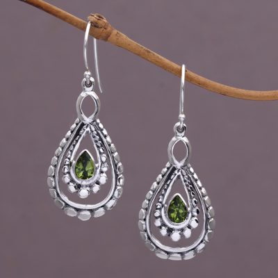 Sterling Silver And Peridot Dangle Earrings From Indonesia Drop Of Peridot Dangle Earrings Drop Of Green Sterling Silver And