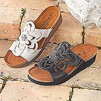 Women's travel sandals, 'Flower Burst' - Women's Flower Burst Leather Travel Sandals