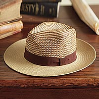 Sombrero de paja para hombre, 'Equator' - Sombrero de paja ecuatoriano para hombre con ribete de cinta