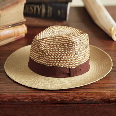 Sombrero de paja para hombre - Sombrero Panamá Ecuatoriano de Paja con Ribete de Lazo para Hombre