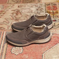 Men's leather slip-on travel shoes, 'Overland Explorer' - Men's Brown Leather Slip-On Travel Shoes