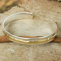 Gold Accent Sterling Silver Matte Cuff Bracelet - Ripple Effect II | NOVICA