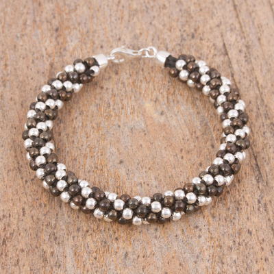 Sterling silver beaded bracelet, 'Dark Dots' (6.75 inch) - Dark Sterling Silver Beaded Bracelet (6.75 inch)