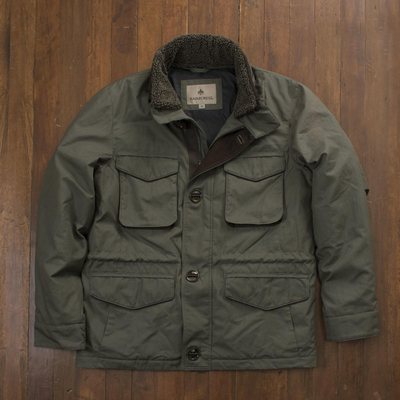Men's faux shearling collar jacket, 'Grand Mesa' - Men's M-65 Faux Shearling Collar Jacket in Olive