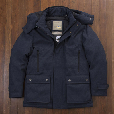Men's twill Thermoluxe jacket, 'Frontier' - Men's Navy Twill Thermoluxe Travel Jacket