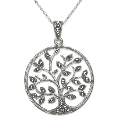 Marcasite pendant necklace, 'Irish Tree of Life' - Irish Tree of Life Necklace with Marcasite