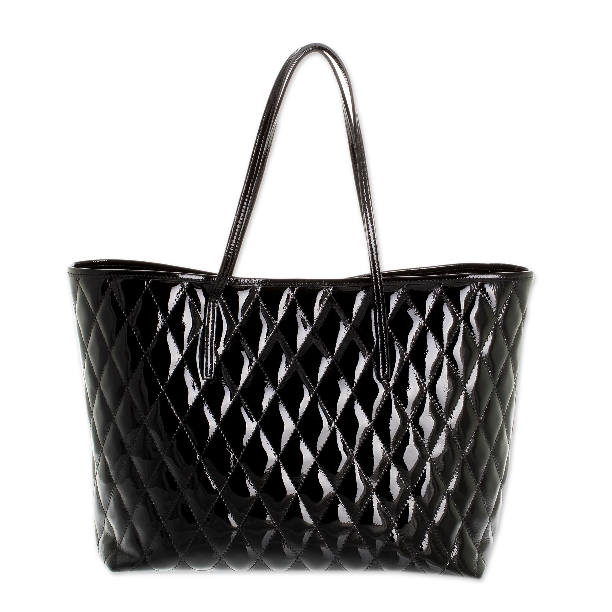 black patent leather tote bag