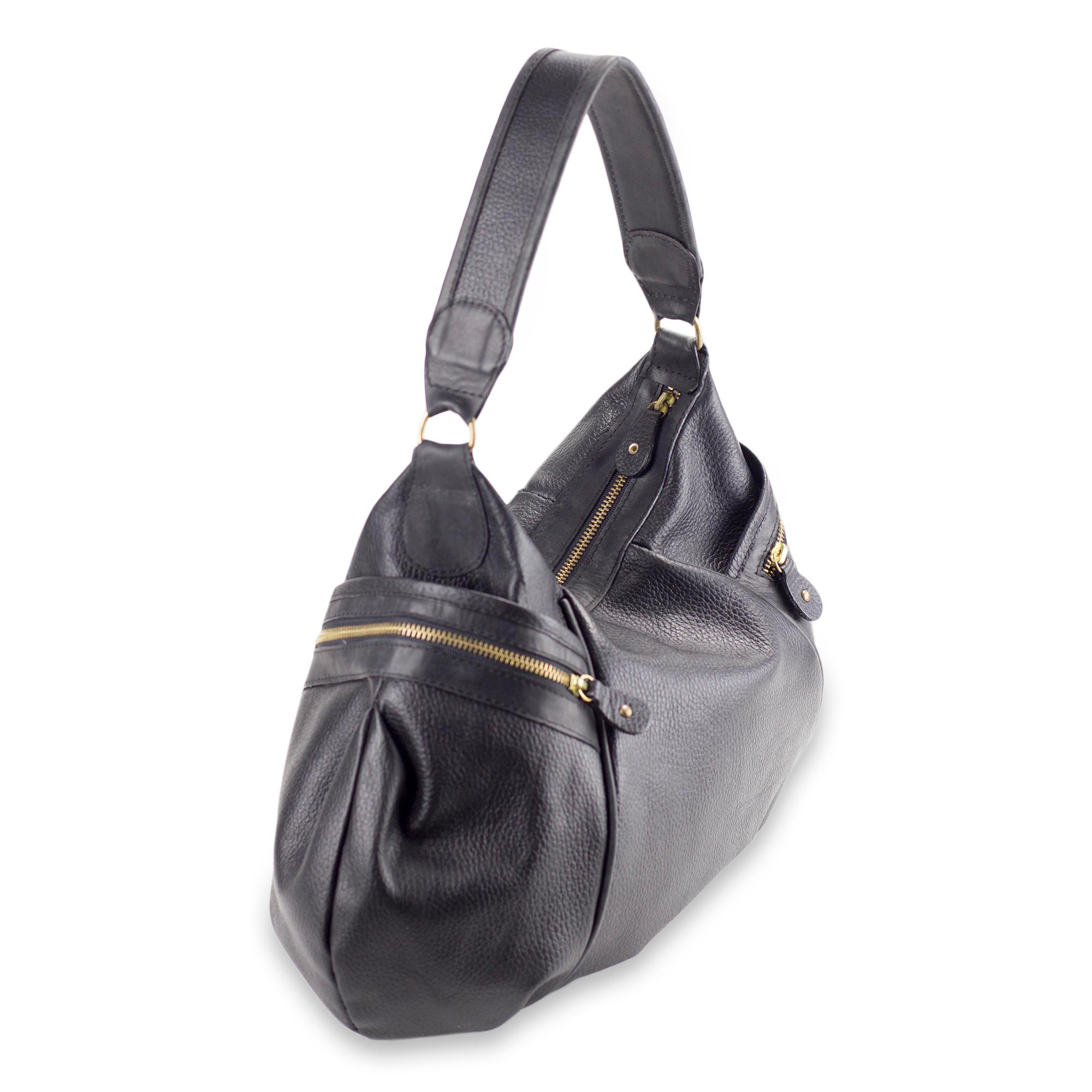Mexican Black Leather Baguette Handbag - Guanajuato | NOVICA
