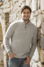 Men's wool blend quarter-zip sweater, 'Legend' - Etruscan Quarter Zip Wool Blend Sweater in Grey
