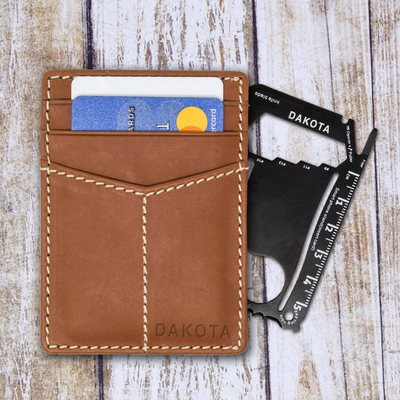 Leather card case with multi- tool and money clip, 'Paramount' - All-in-One Leather Card Case and Multi tool with Money Clip