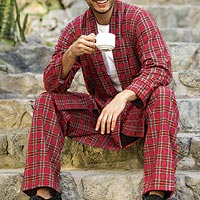 Featured review for Mens cotton flannel robe, High Glen