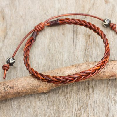Cinnamon Brown Leather Braided Bracelet From Thailand Braided Leather Bracelet Cinnamon Braid Brown From Thailand