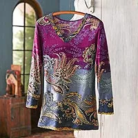 Rayon travel top, 'Exotic Boteh' - Exotic Boteh Rayon Travel Shirt