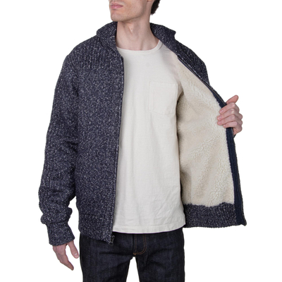 Men's Shawl Collar Plush-Lined Sweater Jacket - Men's Shawl Collared Plush-Lined Sweater Jacket